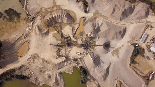 Aerial View of Crushed Stone Quarry Machine