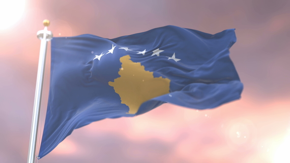 Flag of Kosovo at Sunset