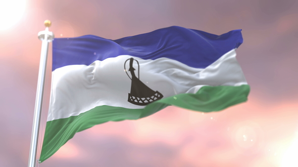 Flag of Lesotho at Sunset