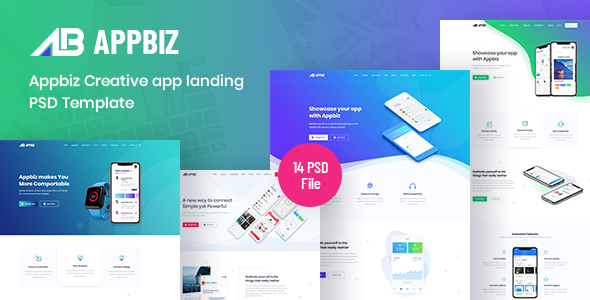 Appbiz- Creative app landing PSD Template
