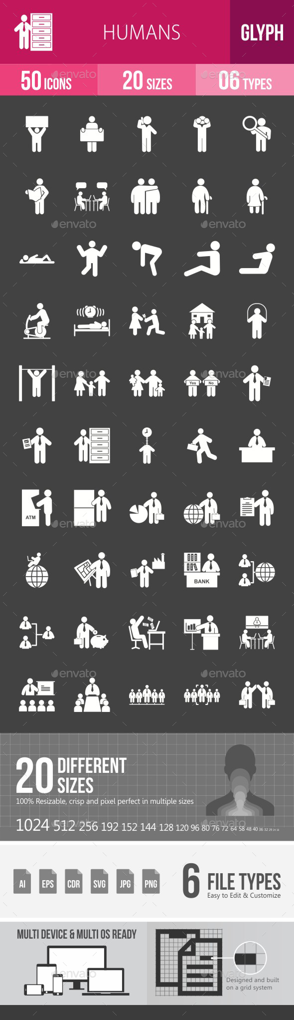 Humans Glyph Inverted Icons