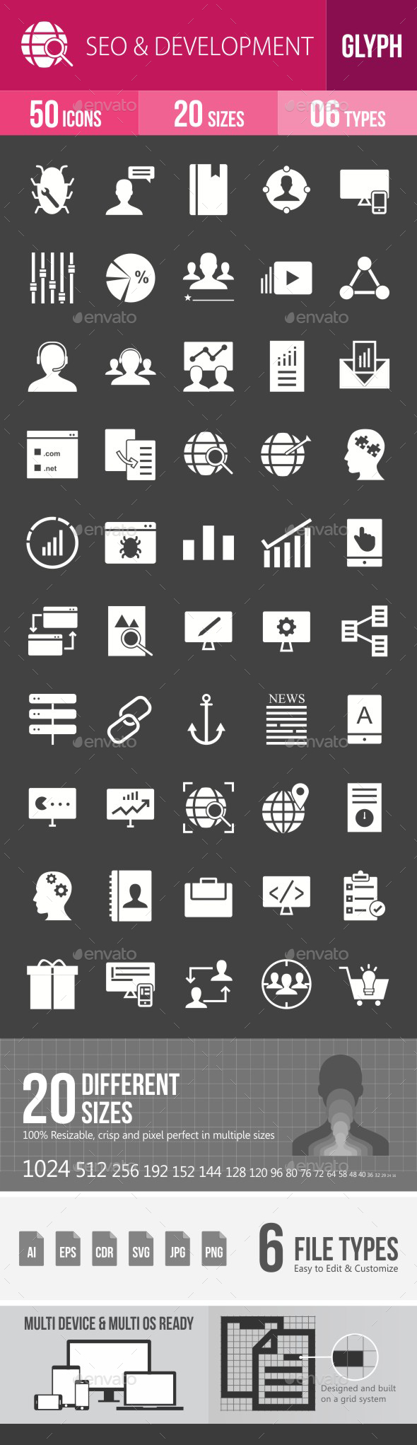 SEO & Development Services Glyph Inverted Icons