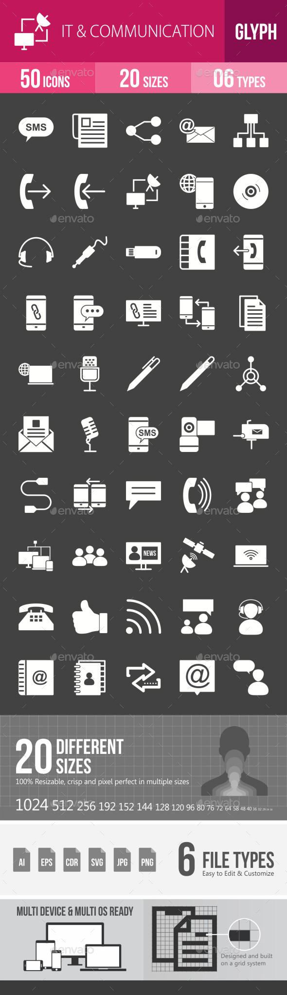 IT & Communication Glyph Inverted Icons
