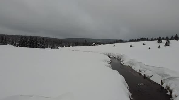 Beautiful drone shot of the Jizera Mountains in winter.