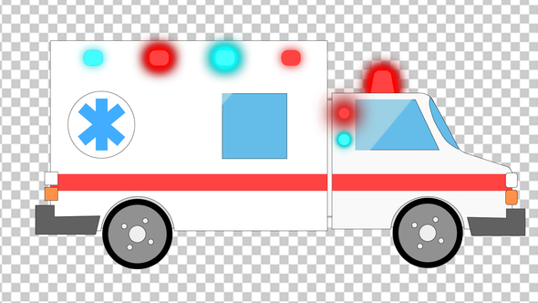 Cartoon Ambulance Car With Red And Blue Flasher Light Siren