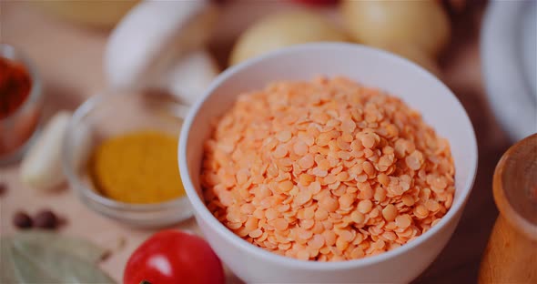 Closeup Of Fresh Food Ingredients With Cutting Board On Table