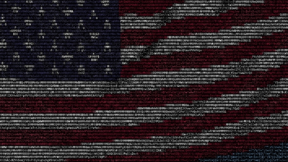 Waving Flag of the United States Made of Text Symbols