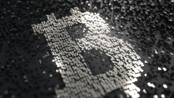 Bitcoin Sign Made of Chrome Numbers alt