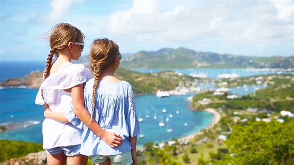 View of English Harbor From Shirley Heights, Antigua, Paradise Bay at Tropical Island in the