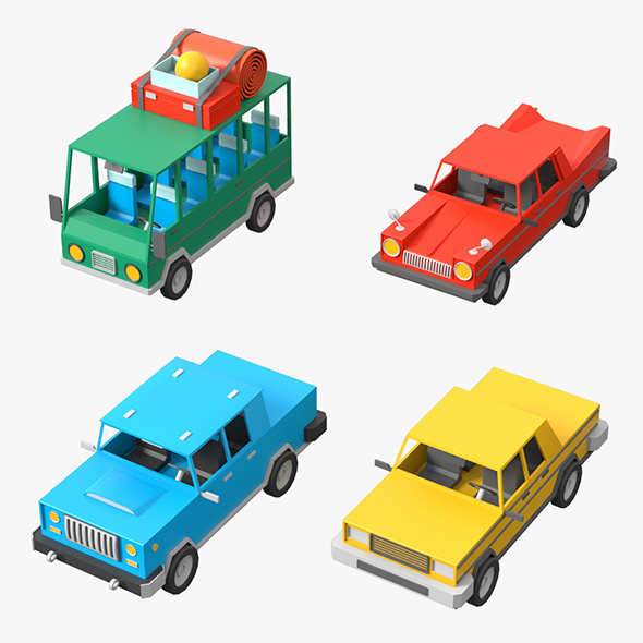Cartoon Cars Low Poly Set