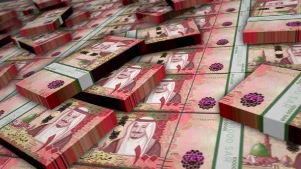 Saudi Arabia Riyal money banknote pack growth up loop