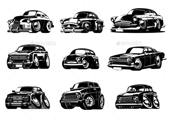 Vector Cartoon Retro Cars Collection