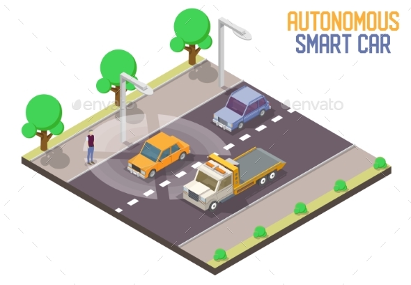 Autonomous Smart Car Vector Isometric Illustration