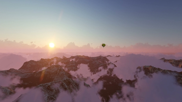 Balloon at Sunset Above Clouds alt