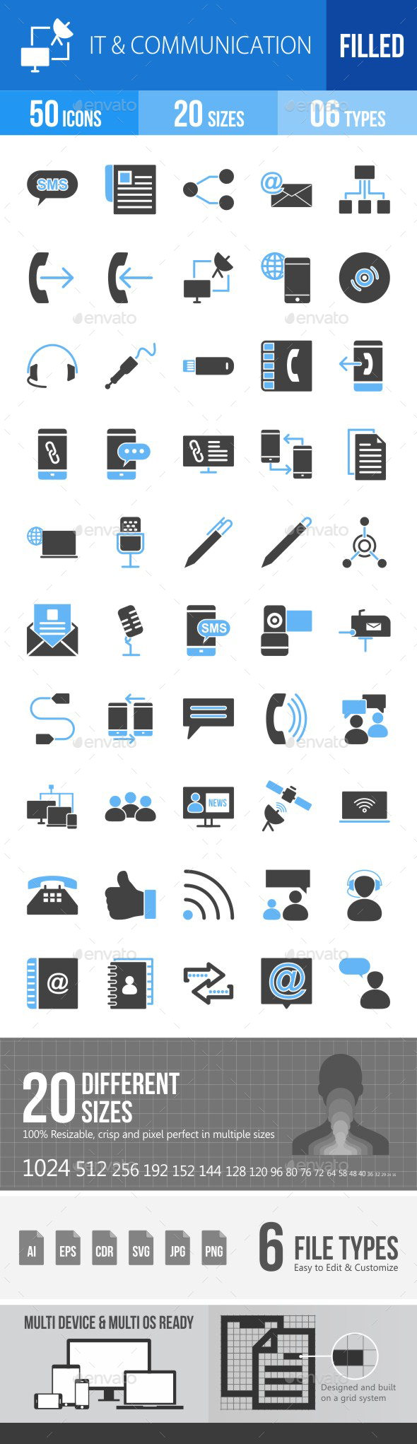 IT & Communication Blue & Black Icons