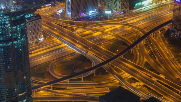 Dubai Highway Intersection Traffic Transport Node Night