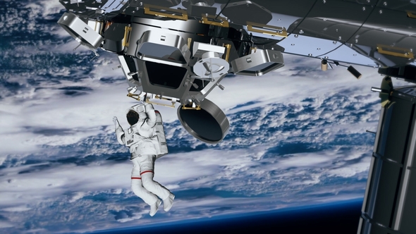 Astronaut  Waving His Hand in the Open Space alt