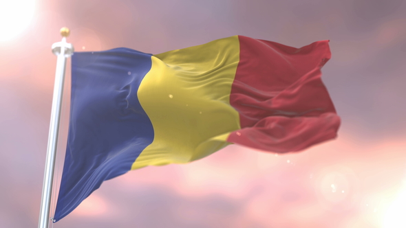 Flag of Romania at Sunset