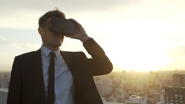 Businessman wearing virtual reality glasses