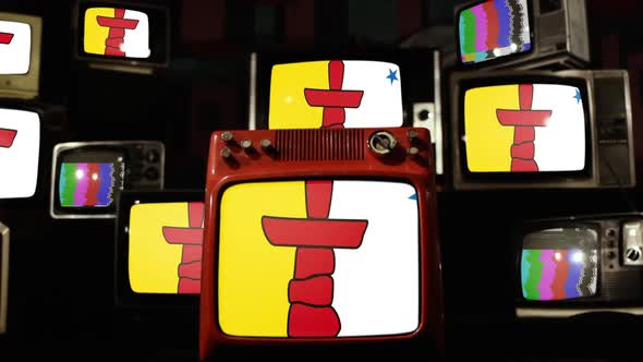 Flag of Nunavut, Canada, and Retro TVs.