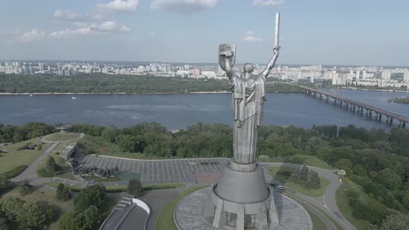 Kyiv, Ukraine: Aerial View of the Motherland Monument. Flat, Gray