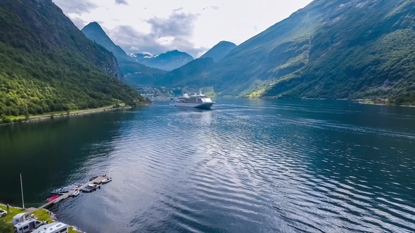 Geiranger Fjord Nature Norway Aerial View of the Campsite To Relax