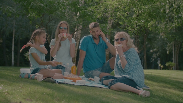 Positive Multi Generation Family Enjoying Picnic