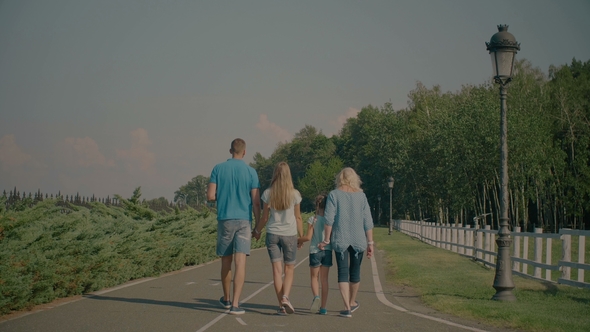 Multl Generation Family Walking Along Summer Park