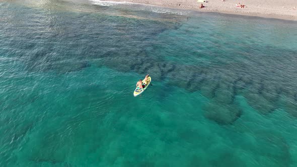 Sup surfing aerial view 4 K Turkey Alanya