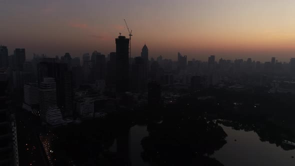 Bangkok thailand aerial city view drone footage over the city.