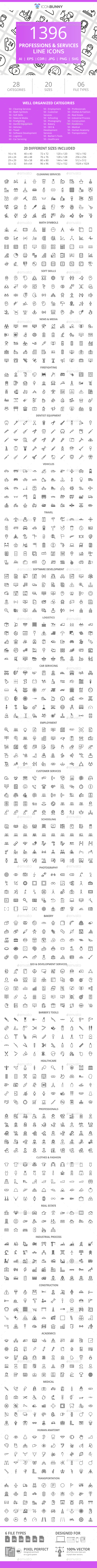 1396 Professions & Services Line Icons