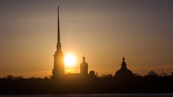 Peter and Paul Cathedral on the Background of the Sunset. Saint Petersburg