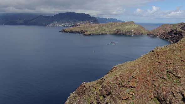 Flying over Ponta do Sao Lourenco on Madeira island in Portugal