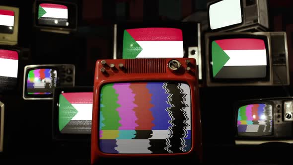 Flag of Sudan on a Retro TV Stack Installation.