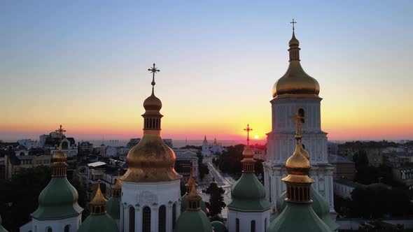 Kyiv. Ukraine. Aerial View : St. Sophia Church in the Morning at Dawn