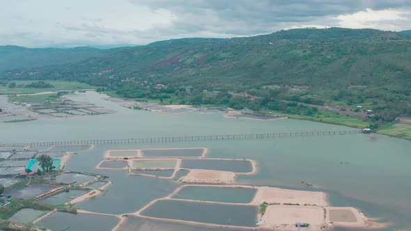 Aerial view of Ong Cop Bamboo Bridge in Song Cau, Phu Yen province, Vietnam