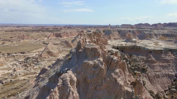 Fly over Badlands National Park on a sunny day