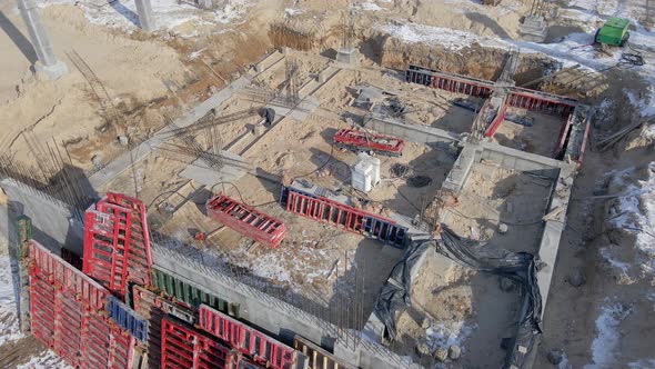 Aerial Drone View of Construction Without Workers