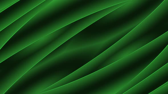 Abstract background animation of overlapping green organic diagonal ellipse shapes. Glowing narrow r