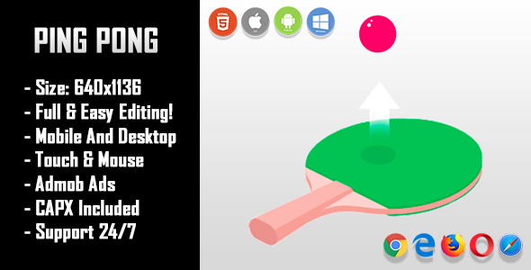 Ping Pong - HTML5 Game + Mobile Version! (Construct-2 CAPX)