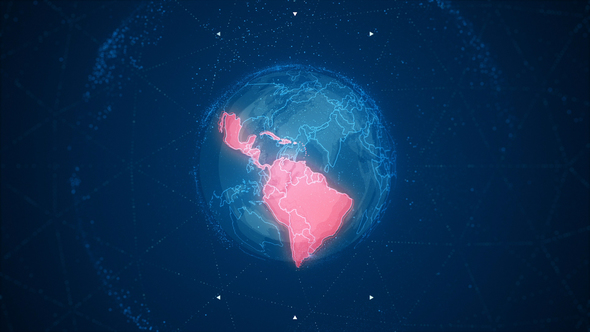 Red Latin America Maps on the Rotating Blue Earth 4K alt