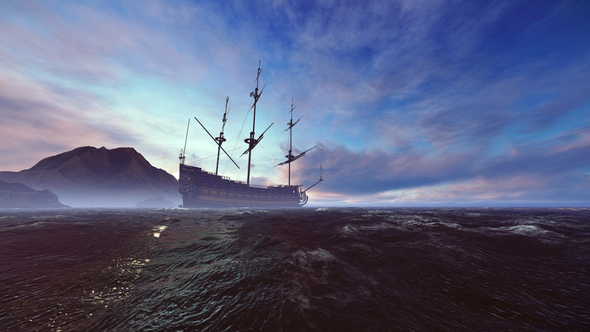 Large Ship In The Bay Of A Lonely Island