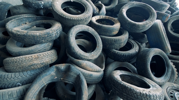 Lots of Used Tires, . Car Tires Are Thrown Away To the Dump