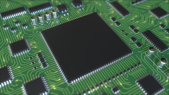 Electric Signals on Green PCB or Printed Circuit Board alt