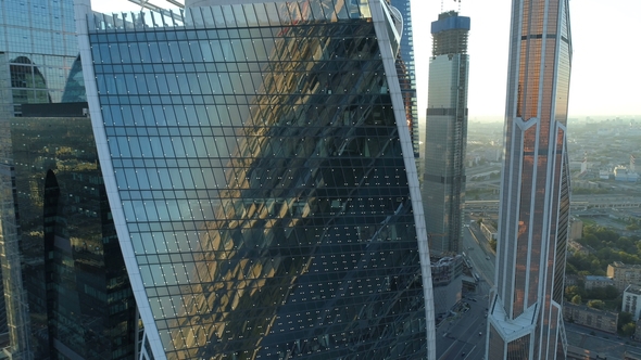 A Sunset Aerial Shot of Skyscrapers of Moscow International Business Centre