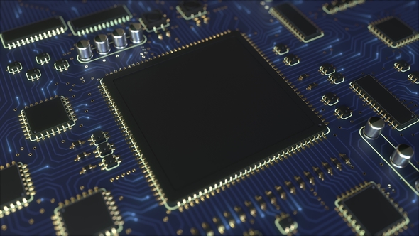 Signals Moving Across Blue Printed Circuit Board alt