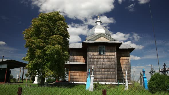 Ancient Wooden Orthodox Church of Transfiguration in Village Ukraine