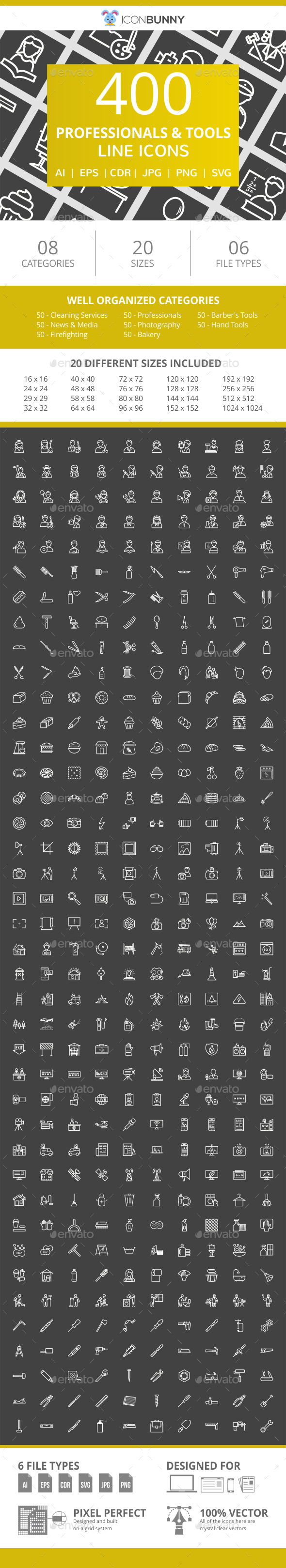 400 Professionals & their tools Line Inverted Icons