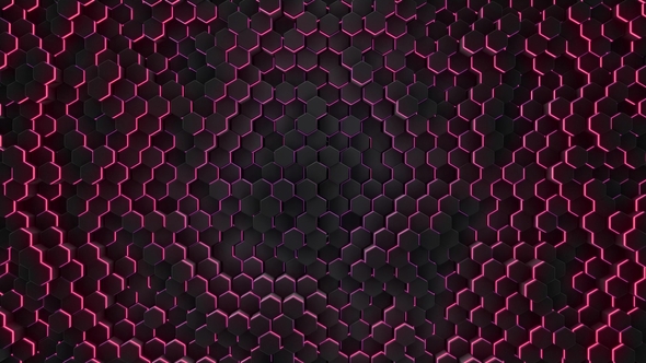 Abstract Red Hexagon with Neon Geometry Background