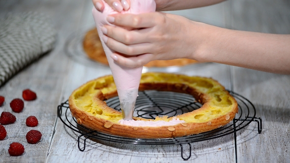 Preparation Homemade Choux Pastry Cake Paris Brest